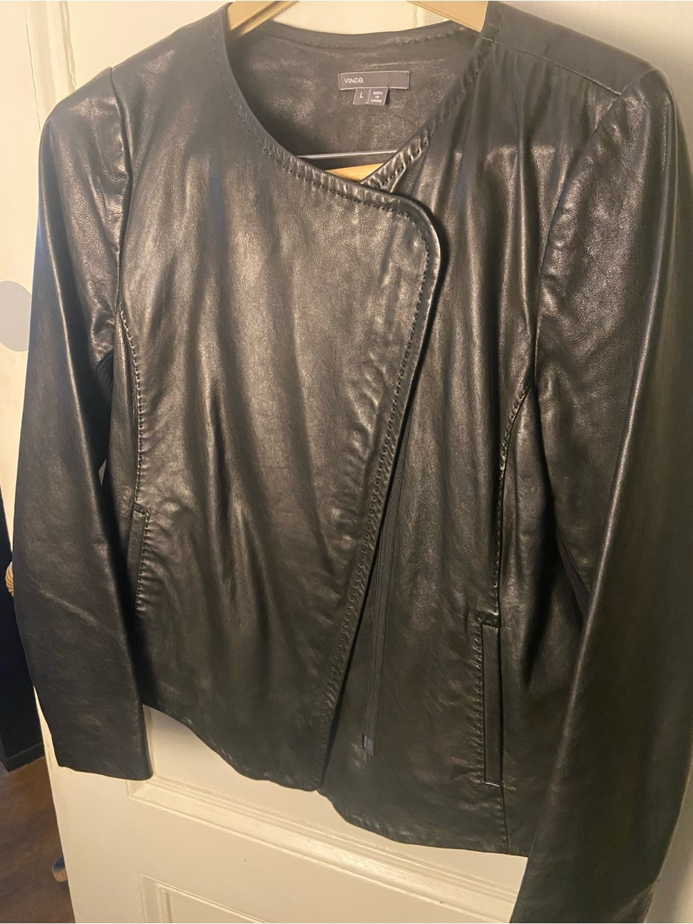 Vince Black Leather Asymmetrical-Front Jacket